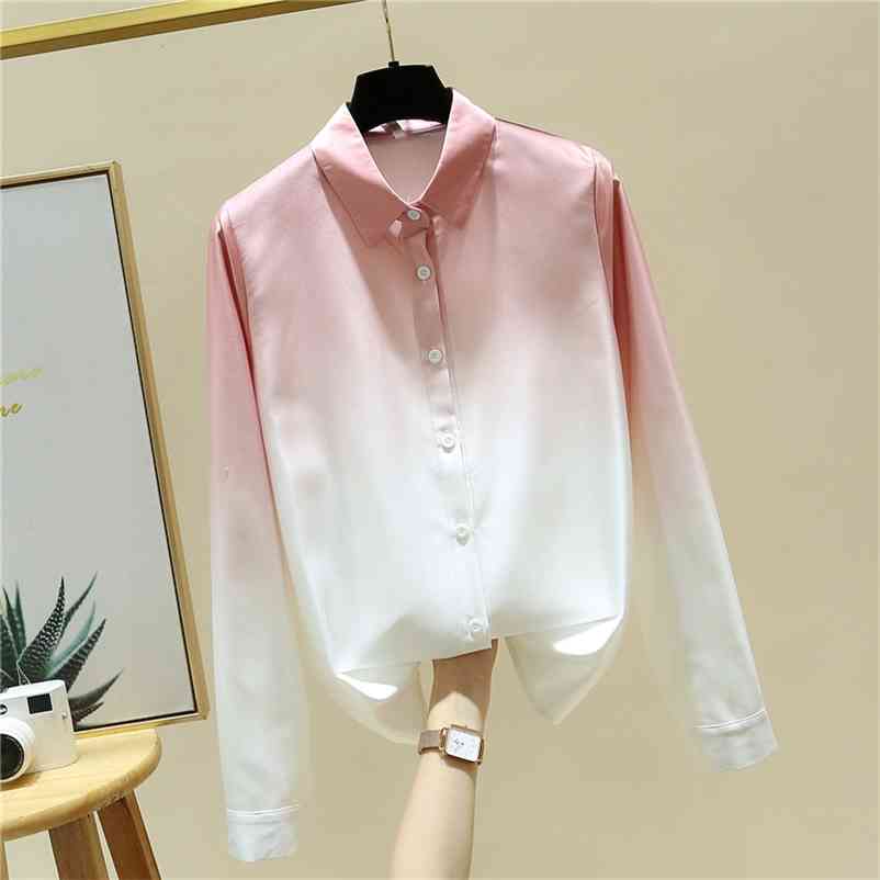 

Autumn Fashion Office Ladies Turn Down Collar Long Sleeves Gradient Color Shirt Women' Casual Blouse Shirts A4430 210519, Beige