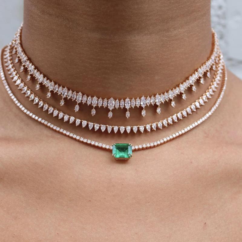 

Wedding Engagement Iced Out Bling Women Choker Chain Marquise Cubic Zirconia CZ Sparking Tennis Necklace Chokers