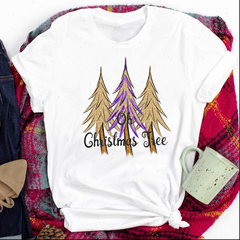 

Women Lady Womens Tops Printing Winter Tree Cute 90s Happy Holiday Merry Christmas Print Tshirt Clothes Top Graphic Female T, White