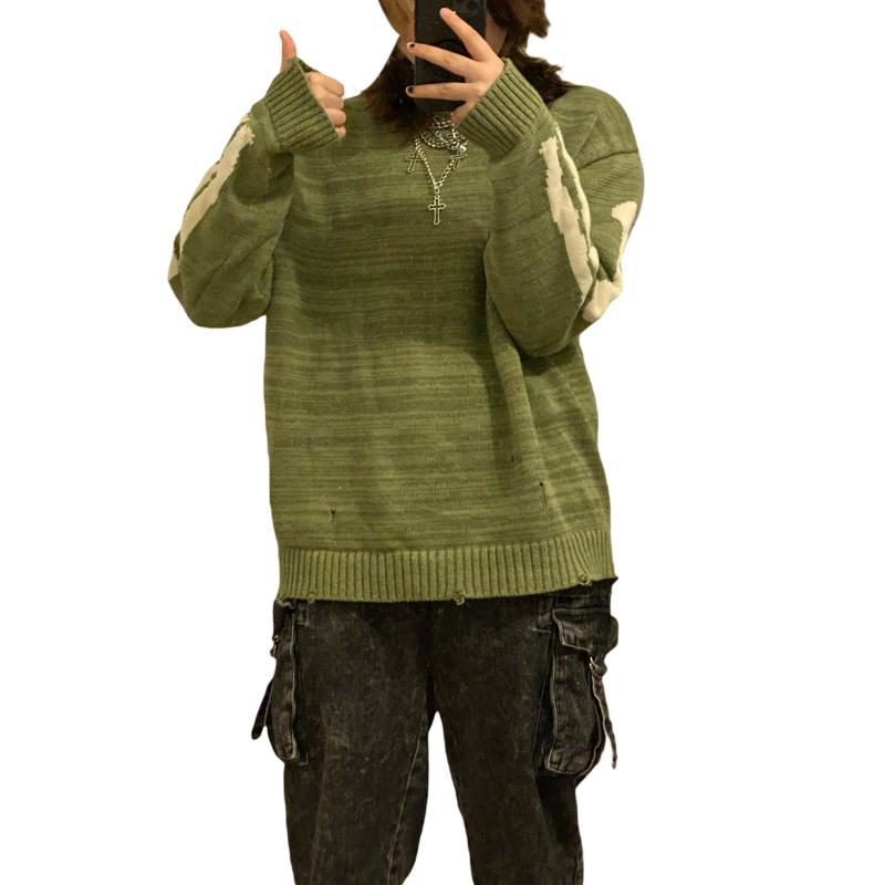 

Women's Sweaters 2021 Unisex Women Men Casual Crew Neck Girls Long Sleeve Skeleton Print Loose Knit Pullovers Green, Lavender