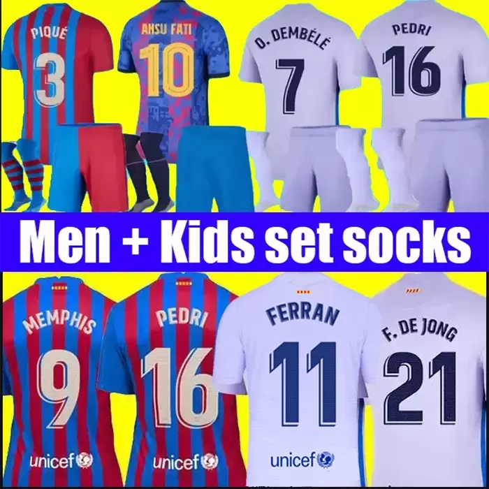 

Camisetas de football MEMPHIS PEDRI soccer jersey FERRAN home away 21 22 ANSU FATI 2021 2022 Dest F. JONG DEST kit shirt men kids sets socks, Men home