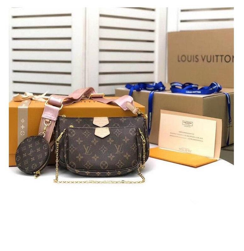 

LV LOUIS 3 Piece Set Women Crossbody Bag Leather Designer Luxury Handbags Purses Lady Tote Luxurys Bags Coin Purse Three Item L