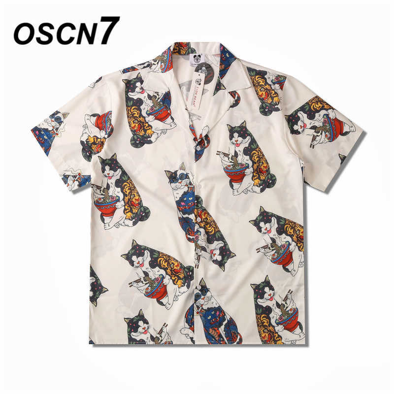 

OSCN7 Casual Street Printed Short Sleeve Shirt Men Hawaii Beach Oversize Women Fashion Harujuku Shirts for C25 210721, Black