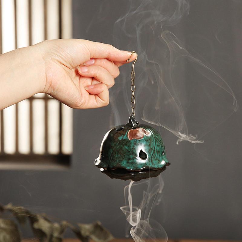 

Hanging Vintage Lotus Shape Incense Burner Ceramic Backflow Holder Furnace Home Room Office Decor Fragrance Lamps