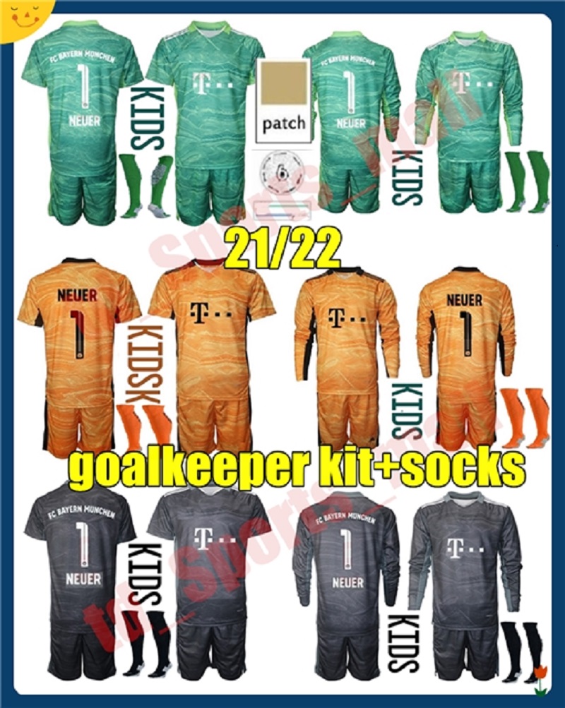 

New Long sleeve 2021 2022 kids kit Soccer Jerseys youth boys children 1 NEUER 26 ULREICH kits Goalkeeper 21 22 Short sleeve Football Shirt, As shown in illustration