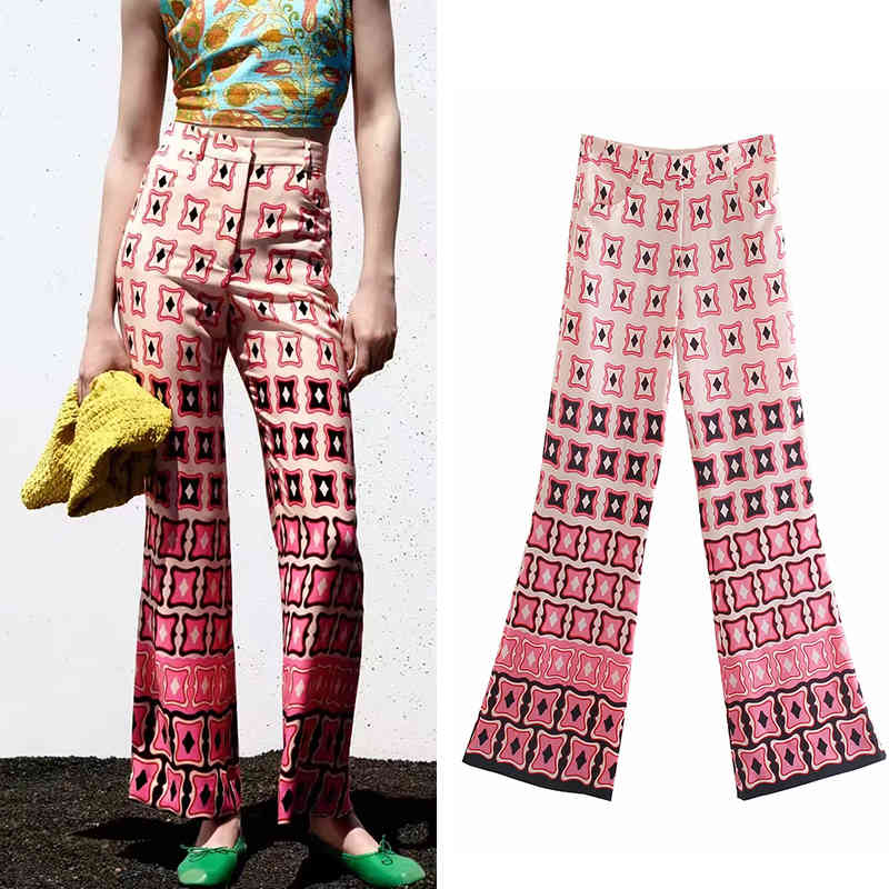 

Women's Pants & Capris 2021 New Fashion print Casual Zipper Fly Decoration Loose Split Long High waist pants VSO7, Lavender
