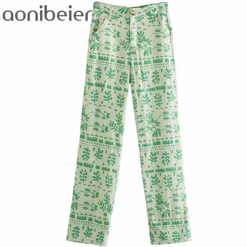 

Fresh Green Printed Summer Thin Women Trousers Streetwear Casual Full Length High Waist Straight Pants Female Bottoms 210604, 01