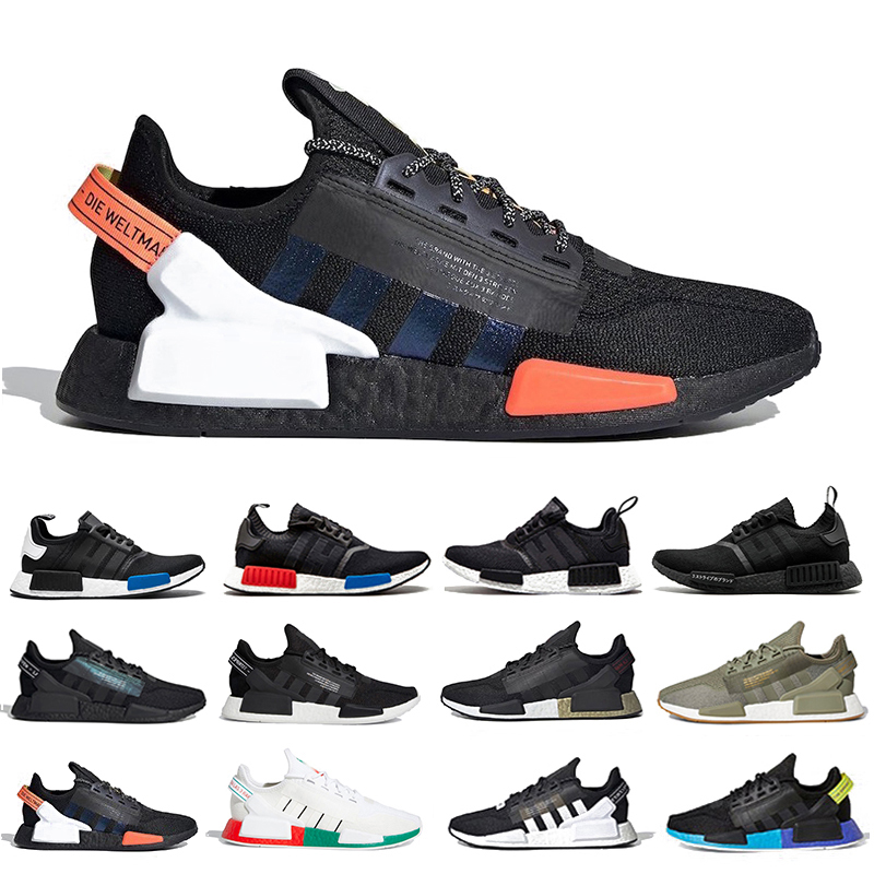 

NMD R1 V2 mens running shoes Aqua Tones Triple Black Red and Blue Paris Munich Mexico City Japanese White Core Black women trainers metallic gold sports sneakers, Item#33