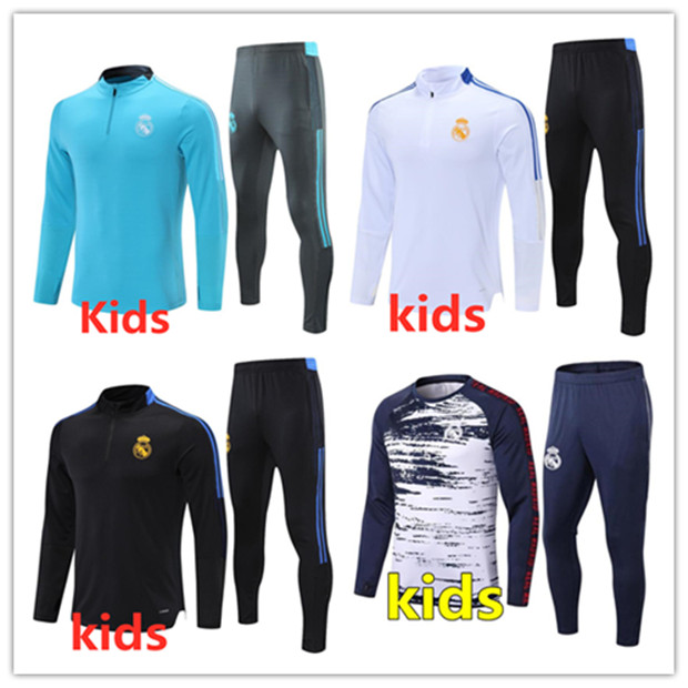 

Kids Real Madrid football training suit soccer tracksuit 2021 2022 child jacket survetement chandal jogging, Half zipper training 8