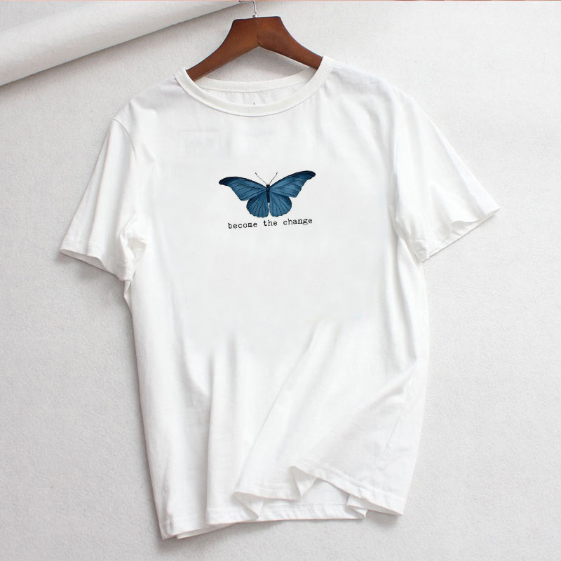 

Become The Change Harajuku Ulzzang tops Women's T-Shirt Summer Cute Aesthetic Inspirational Quotes T-Shirt 210518, Black