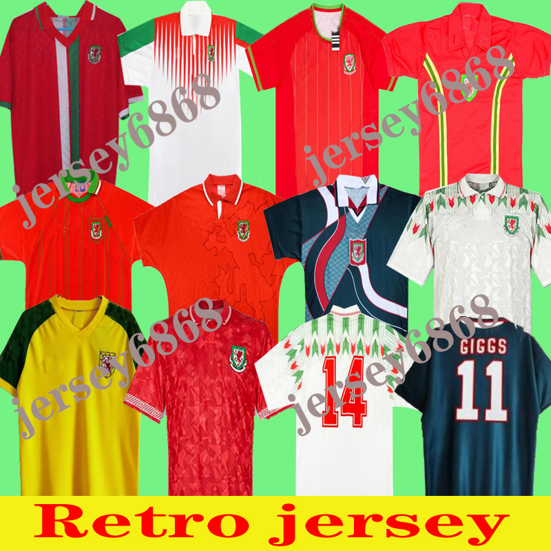 

1994 90 92 Wales retro melville soccer jersey 1995 1996 96 98 Giggs Hughes Saunders Rush Boden Speed vintage classic football shirt, Black;yellow
