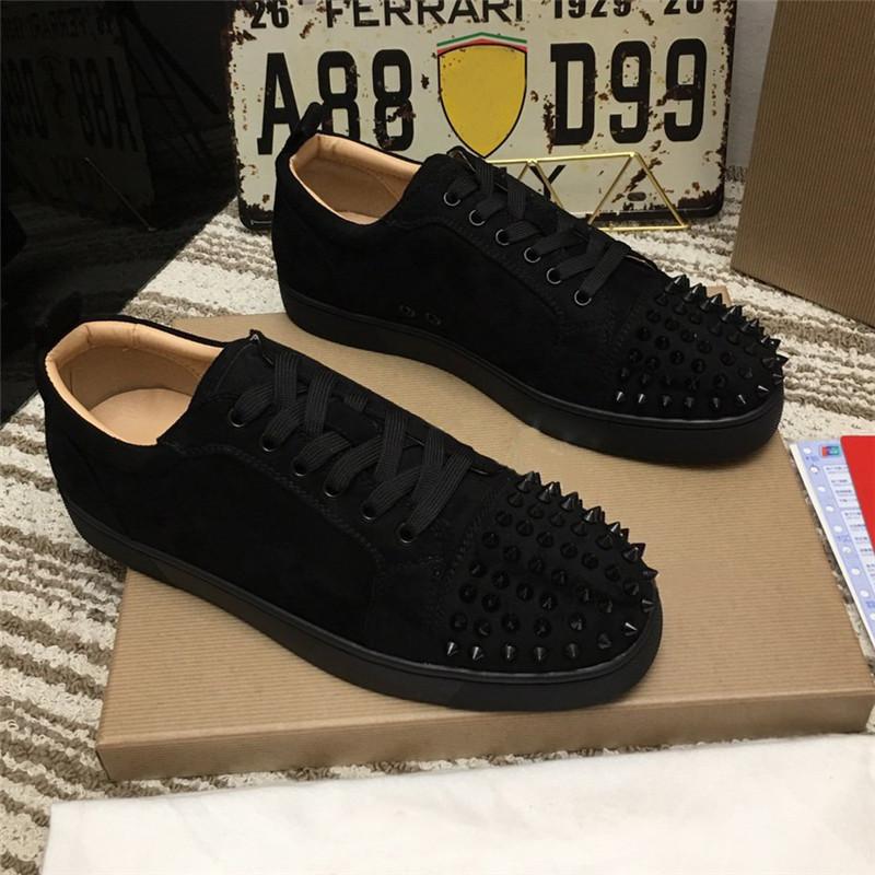 

LOUBOUTIN CHRISTIAN Top Quality Red Bottom Shoes Studded Spikes Sneakers Men Women Trainers Low Cut Suede Rivet Sneaker Party Wedding Le ifU, Color 1