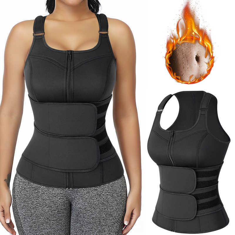 

Women Waist Trainer Body Shaper Neoprene Sauna Sweat Suit Belly Slimming Sheath Modeling Trimmer Belt Weight Loss Corset Top 210708, Black 2