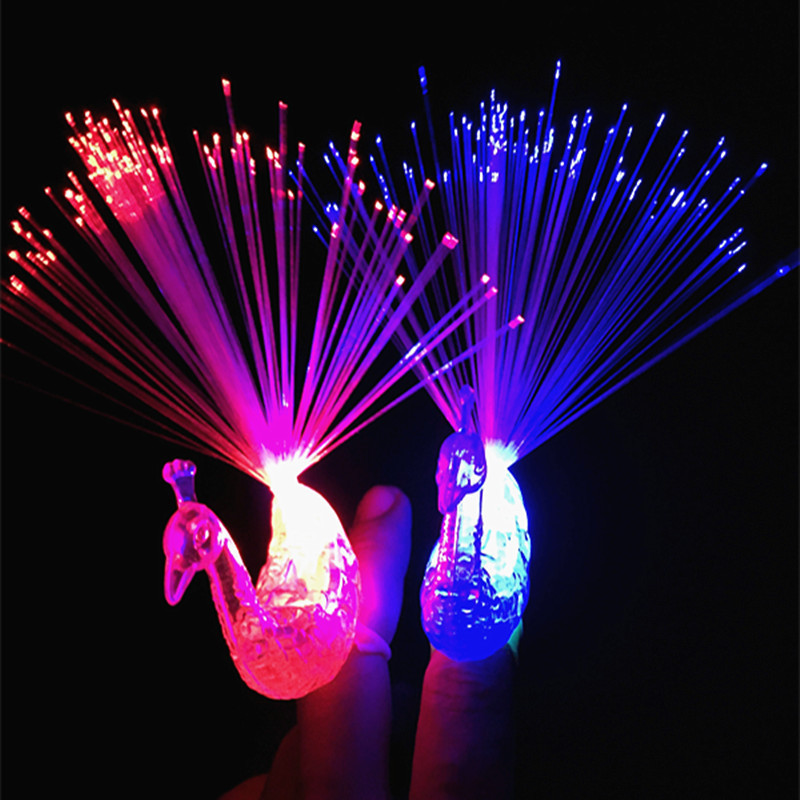 

LED Colorful Peacock Fiber Optic Finger Lights Rings Night Light Flashing Night Light Toys Christmas Party Night Lights