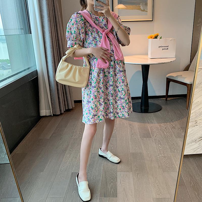 

Maternity Dresses 5011# Dress Short Sleeve Floral Midi Plus Size Pregnancy Loose Large Pregnant Woman, Purple