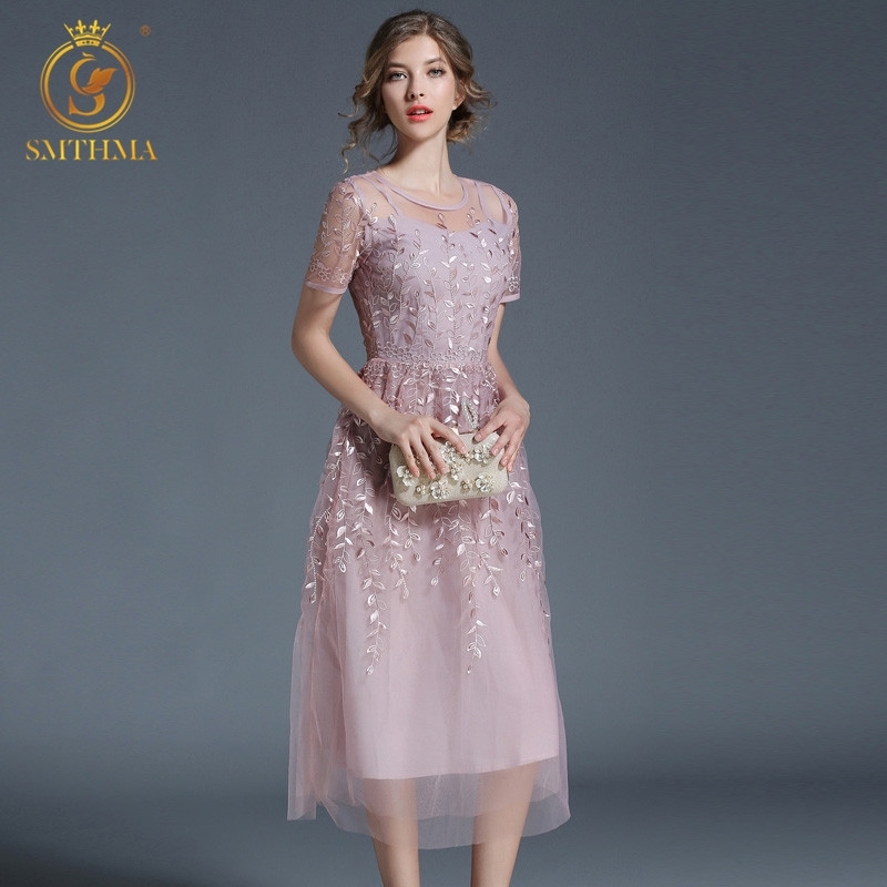 

Vintage Mexican Dress Women Summer Embroidered Mesh Long Boho People High Quality Designer Runway 210520, Picture color