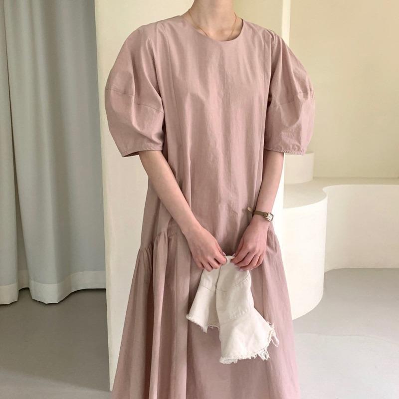 

Casual Dresses Short Sleeve Summer Dress Korea Style Women Cotton Bubble Office Lady Loose Waist Vestidos 13849, Black;gray