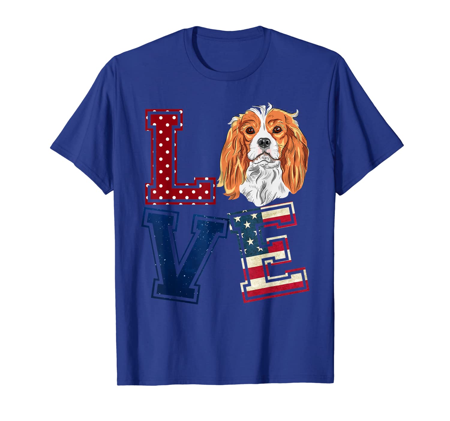 

LOVE Cavalier King Charles Spaniel Face 4th Of July Tshirt, White;black