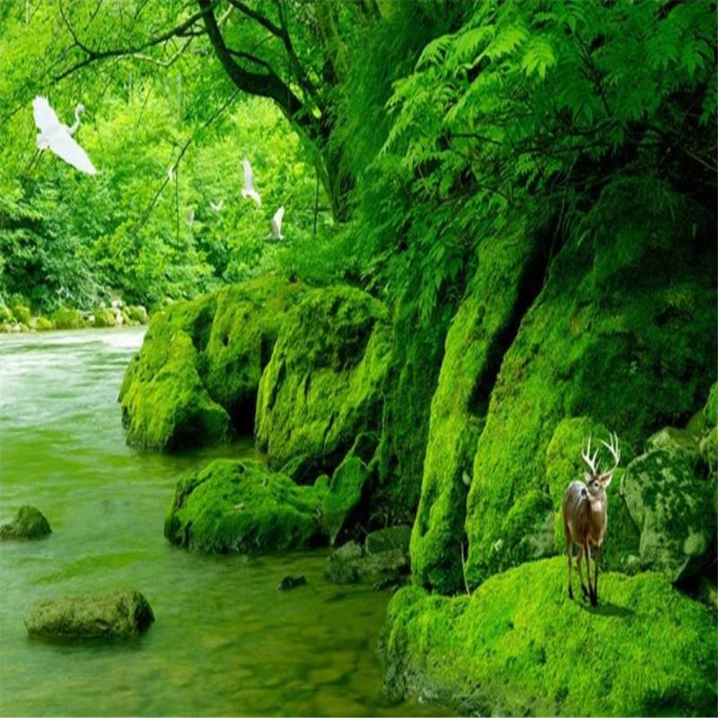 

Wallpapers Green Fresh Forest Creek TV Background Wall Decorative Painting Beautiful Scenery, As pic