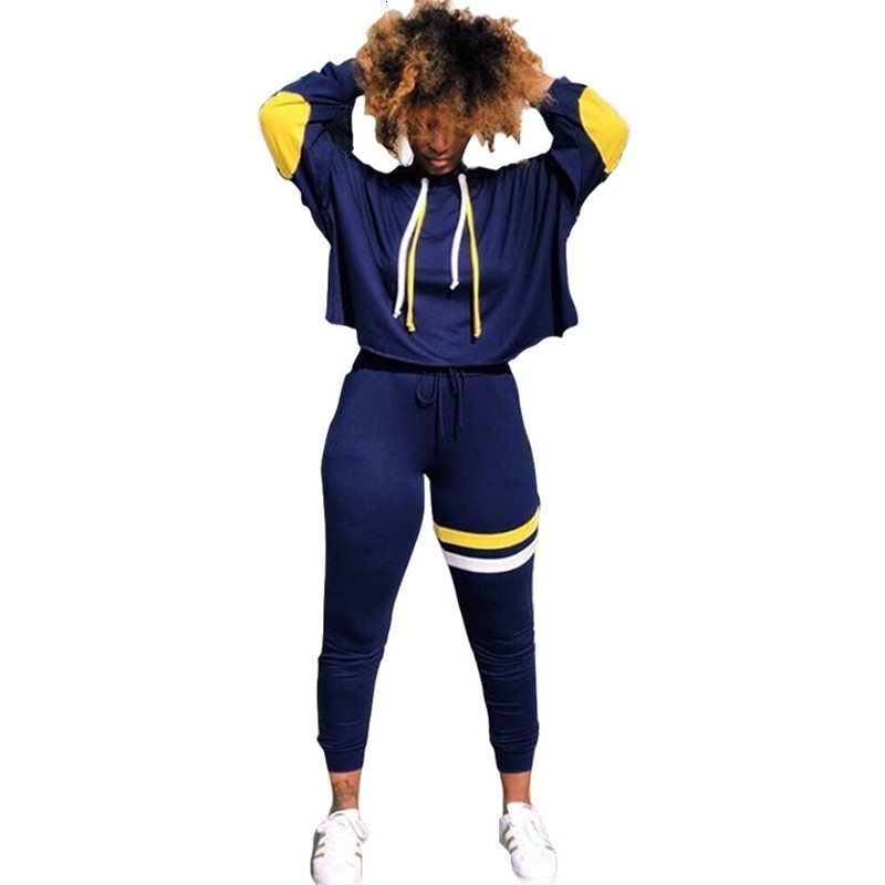 jumpsuit Two Pieces Women Set Sportswear Pinstripe Sport Women&#039;s Sets Suit Casual Tops Long Sleeve Hooded Club Outwear Ladies Clothes-image-676050942