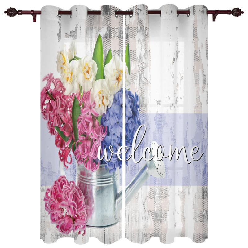 

Luxury Modern Window Curtains Flower Hyacinth Retro Bedroom Living Room Dining Decoration Translucent Beautiful Curtain & Drapes