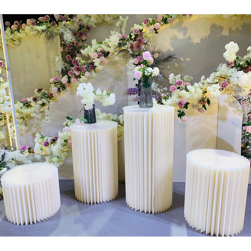 

Party Supplies Origami Dessert Table Wedding Hall Scene Layout Welcome Area Folding Pearl Paper Column Cake Stand