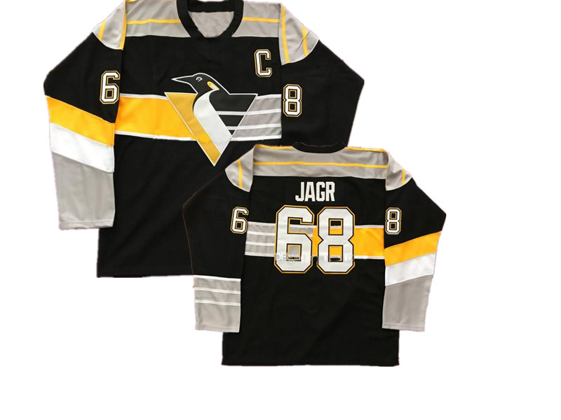 

Mens Vintage Pittsburgh Penguins Hockey 68 Jaromir Jagr 66 LEMIEUX Black Jersey Customize any name personality embroidery Jerseys S-XXXL