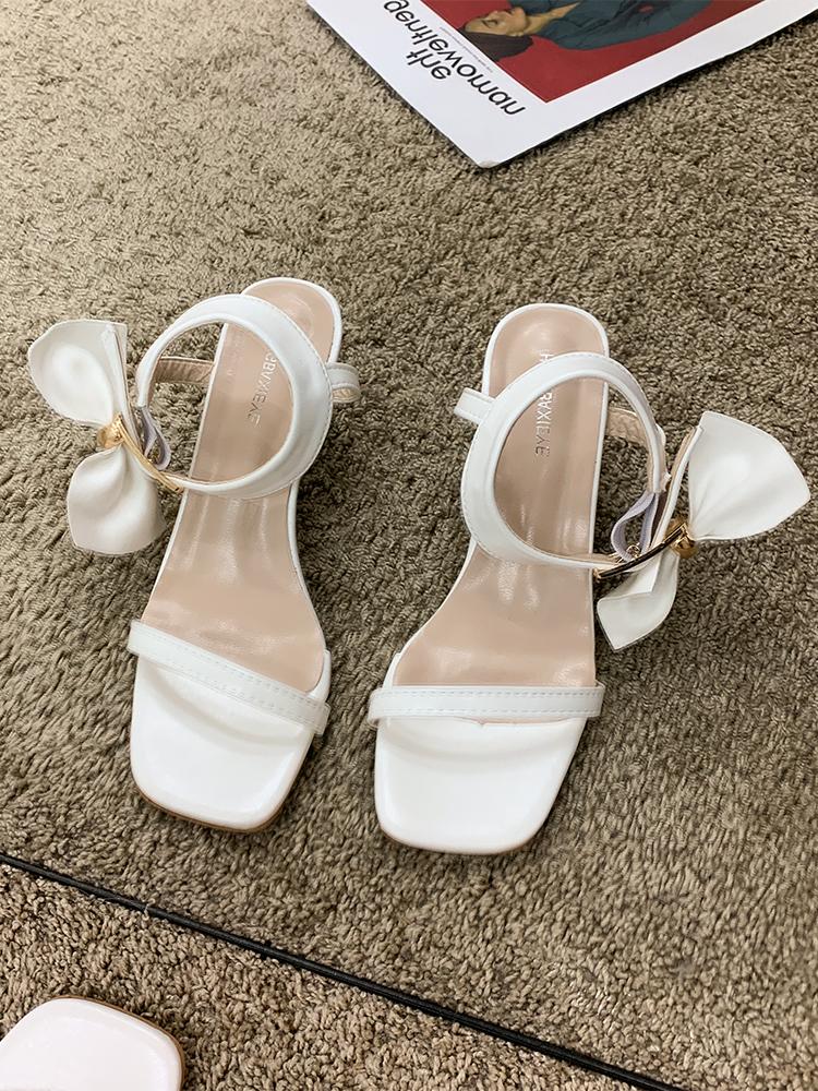 

Women's Shoes Sandals Summer 2021 Fashion Bow Square Toe High Heels Women Dress, White