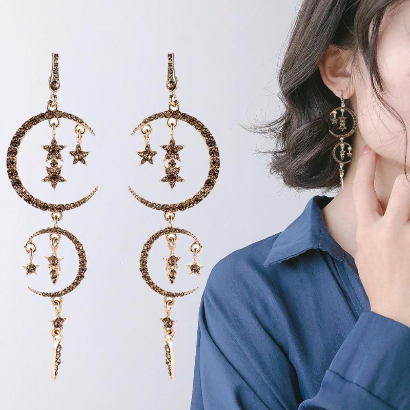 

Dangle & Chandelier Women Fashion Rhinestones Moon Star Drop Ear Stud Earrings Jewelry Gift Flashing Long