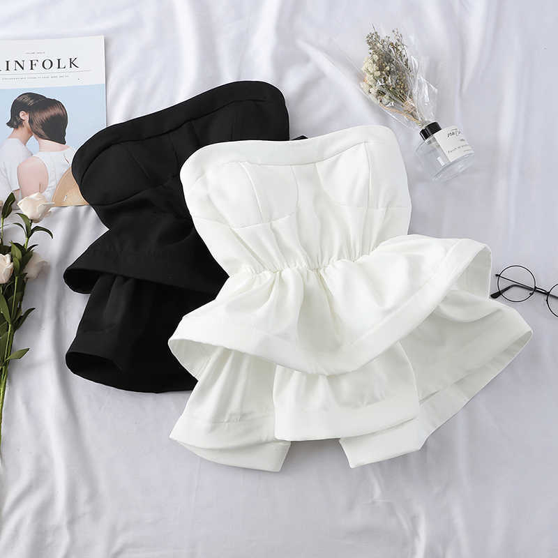 

VANOVICH Spring and Summer Off Shoulder Solid Color T Shirts Sleeveless Women Korean Style Fashion Clothing 210615, Black