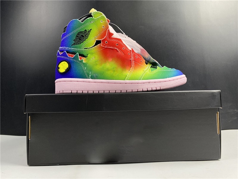 

Shoes J Balvin x 1 High OG Men Basketball Black Pink Multi-Color 1S tie-dye design Mens Designer Sneakers, Bubble wrap packaging
