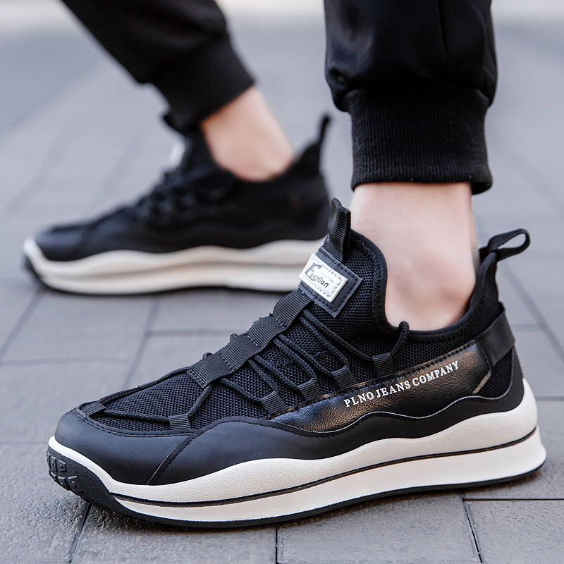 

men's shoes casual sneakers sports for spring summer autumn male good quality factory top service discount show you low price mesh material lace-up suitable size, Black