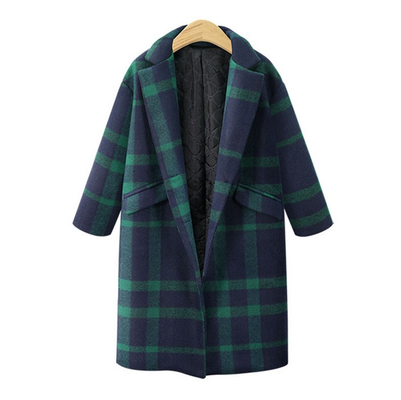 

Women's Wool & Blends Winter Clothing Plus Size Wild Green Plaid Cotton Jacket fashion Long Section Outside YY1G