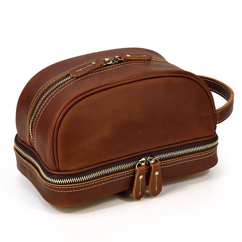 Duffel Bags MAHEU High Quality Small Travel Bag Crazy Horse Leather Wallet Storage Washing Make Up For Business Travelling-image-704509843