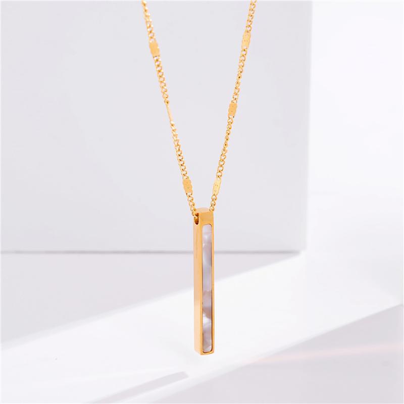 

Stainless Steel Opal Stone Long Bar Pendant Necklace Women Fashion Minimalism Cuboid Necklaces Gift For Him With Chain Chains, Silver