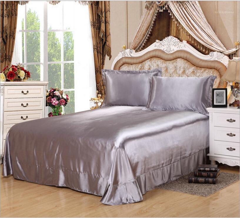 

Sheets & Sets Solid Color Home Textile Silver Gray Silky Satin Bedspread Imitated Silk Bedding Bed Sheet Cases For Twin Queen King Size