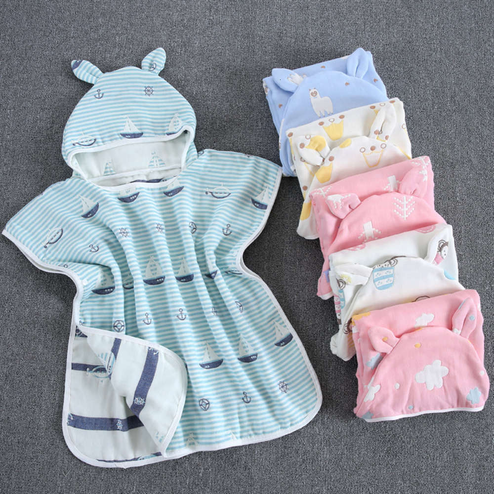 

6-layer cotton gauze cape with cap washcloth children's shawl bathrobe baby products