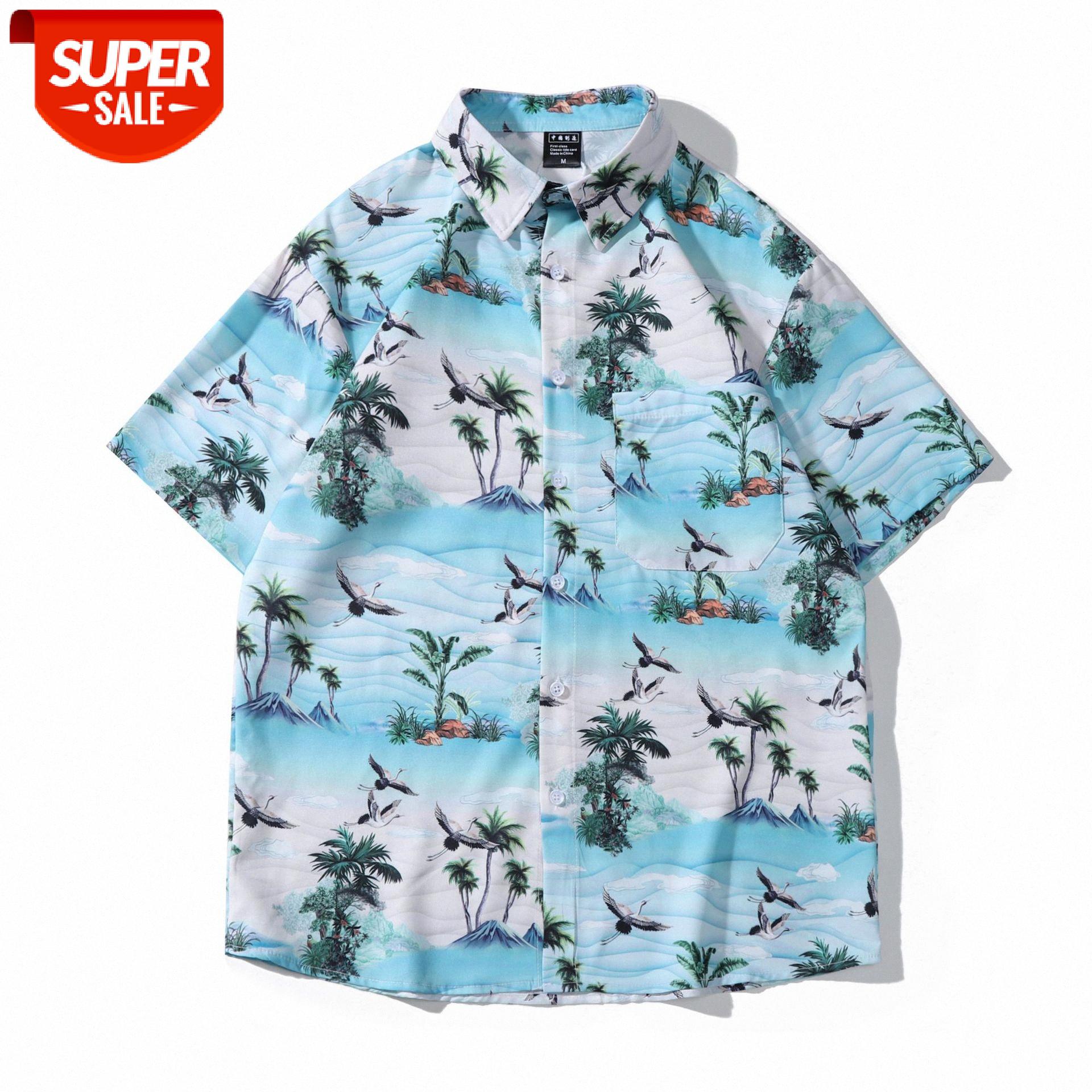 

Vintage Weiyi Beach Coconut Flower Shirt Male Flow Retro Hong Kong Style Couple Short Sleeve #uB5u, White;black