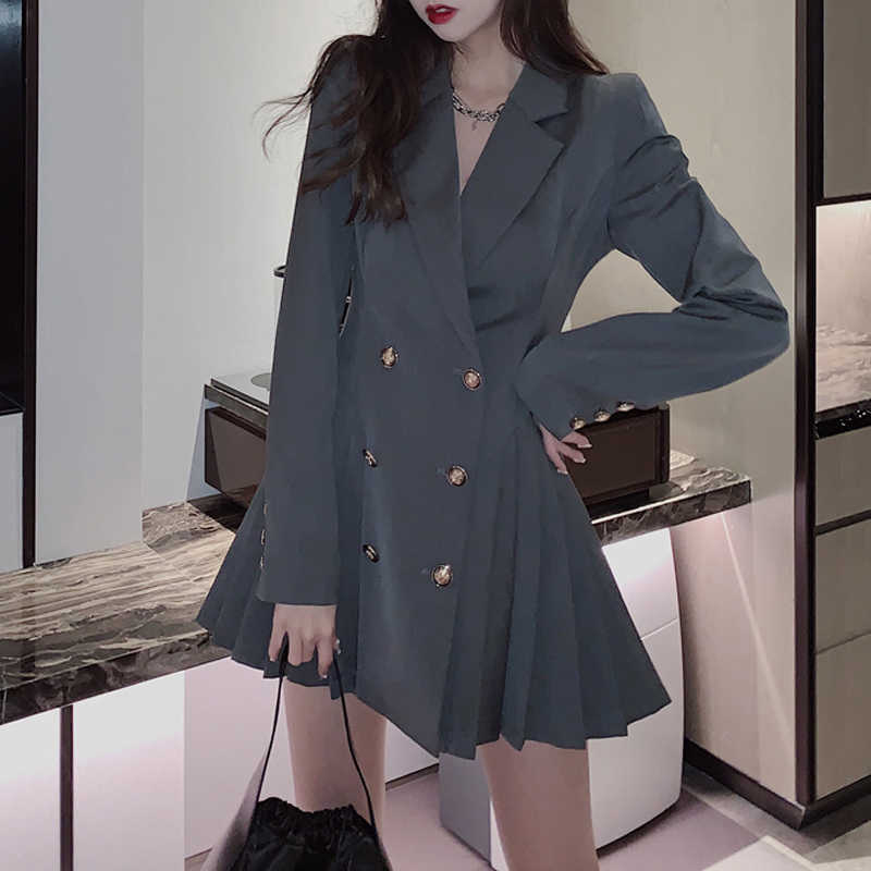 

Blazer Dres Korean Long Sleeve Suit Spring Ladies Casual Office Clothing Fashion Designer Mini 210604, Grey blazer dress