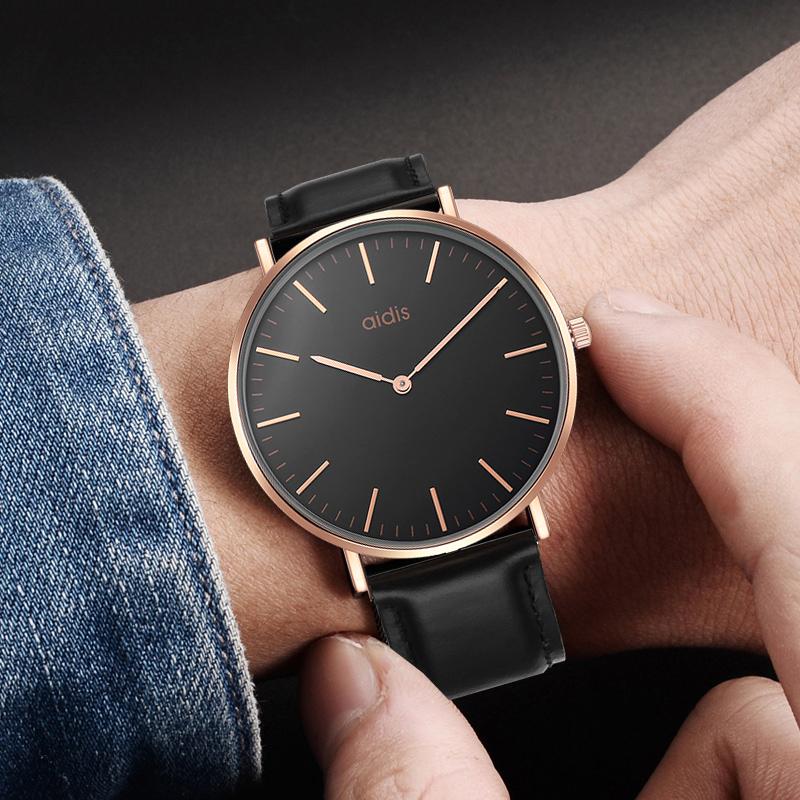 

Wristwatches 2021 Addies Mens Waterproof Watches Business Quartz Watch Men Leather Strap Wristwatch Hardlex Men's, Rose gold-black