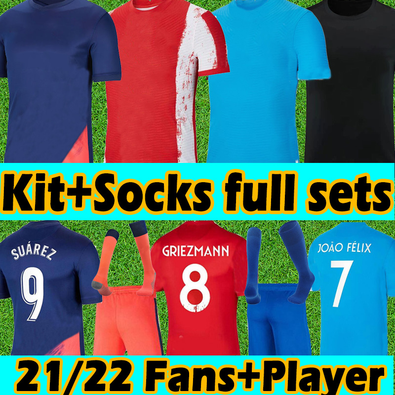 

soccer jerseys SUAREZ Madrid fans player version 21/22 GRIEZMANN JOAO FELIX 2021 2022 M LLORENTE KOKE JOÃO FÉLIX Jersey camiseta Mens kids kits full sets top, 21 22 training