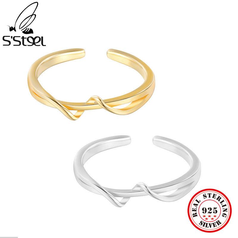 

Cluster Rings S'STEEL Minimalist Sterling Silver 925 For Women Geometric Vintage Gold Adjustable Ring 2021 Trendy Fine Jewellery Gift, Golden;silver