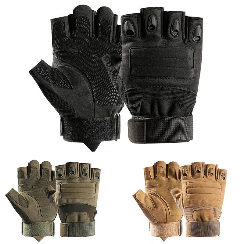 

Sports Gloves Hiking Hunting Tactical Shooting Climbing Training Durable Fishing Half Finger Cs Paintball Army Combat, Black