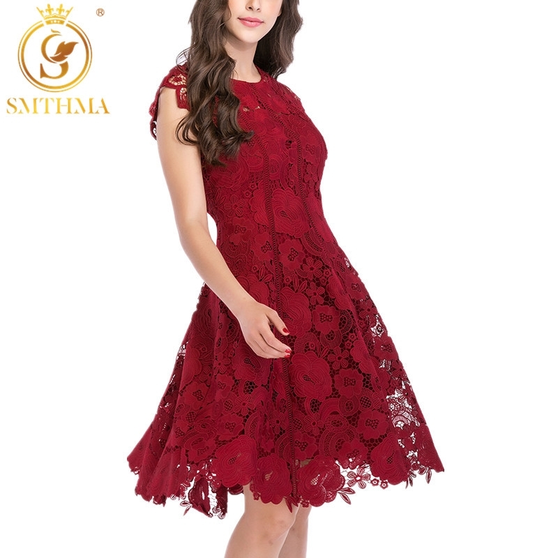 

Arrival Small Fragrant Wind Wine Red Sleeveless Lace Dress Sexy Slim Summer Runway Dresses 210520, Photo color