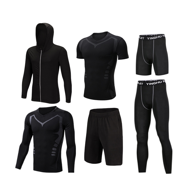

QNPQYX 6 Pcs Fitness Tracksuits Sports Clothing Men's Hooded Sweater Five-piece Suit Basketball Running Training SETS 010, A2