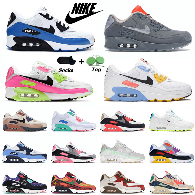 

Authentic Nike Air Max AirMax 90 Women Mens Running Shoes Stock X 90s Triple White Black Pink Volt Solar Flare Supernova Camo Moss Green Trainers Sneakers Size 36-45, D14 dior 36-45