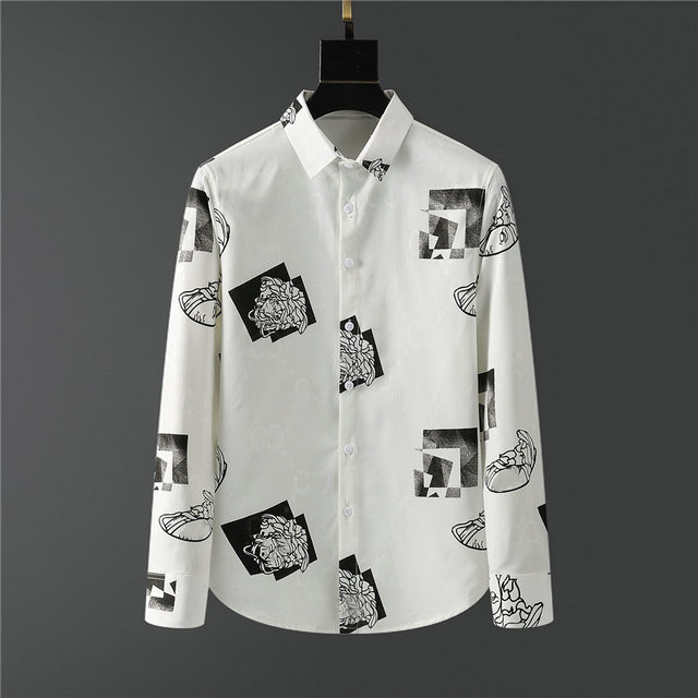 

2021 Polka Dot Mens Designer Shirt Autumn Long Sleeve Casual Dress Shirts Style Homme Clothing M-2XL#83, Black