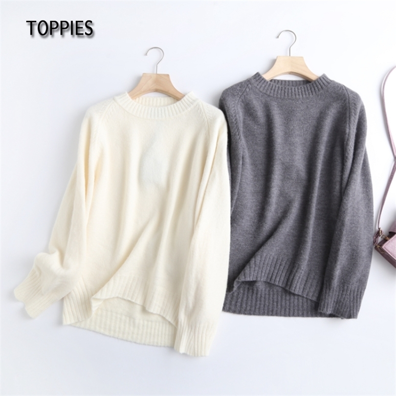 

Toppies Winter Beige Knitted Sweater Women O Neck Jumper Female Oversize Pullovers Chic Tops Comfort Warm Clothes 211018, Gray