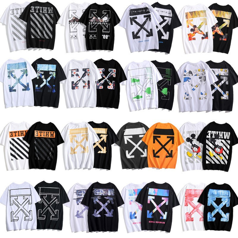 

Summer Fashion Brand New off style White Arrstyle Daisy Short T-shirt Men and Women Cartoon Lovers Half Sleeve, White;black