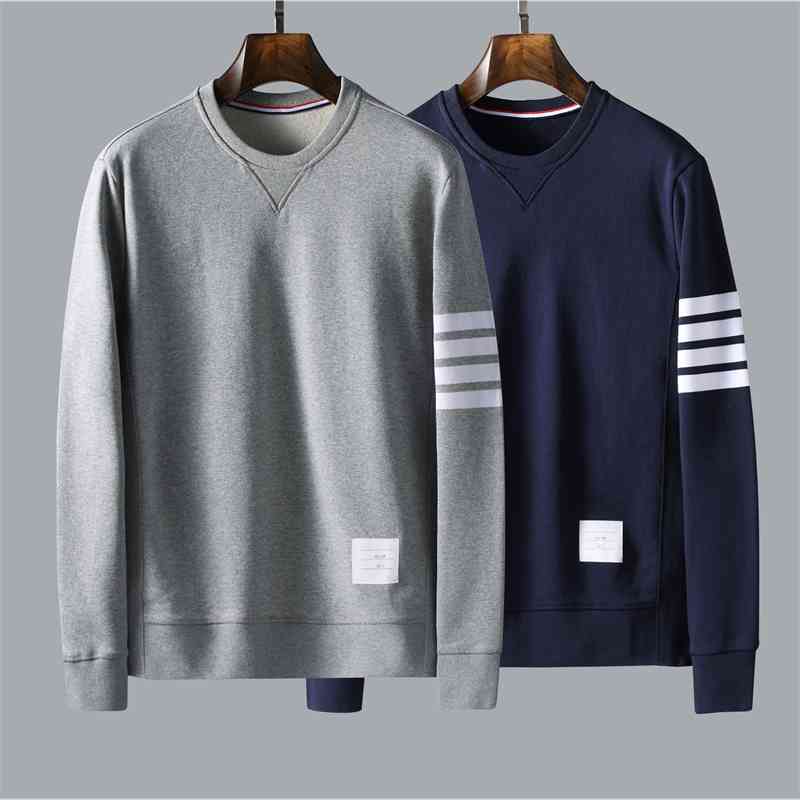 

TB sweater round neck Pullover fashion brand yarn dyed four bars autumn and winter new Terry Cotton leisure trend couple series, Gray